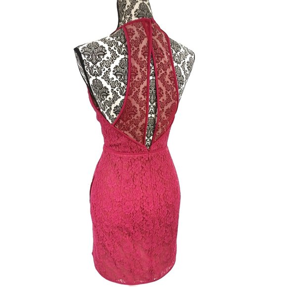 BCBG Tenya Racerback Mesh & Lace Sheath Dress Turkish Rose 4 - Picture 5 of 6
